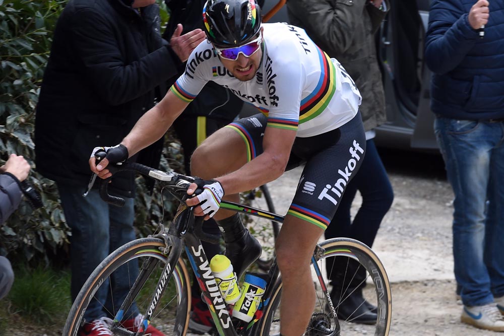 Peter Sagan attacks in the 2016 Strade Bianche