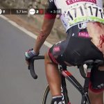 Fabio Aru: lacrime per il dolore. Brutta caduta per il ciclista italiano.
